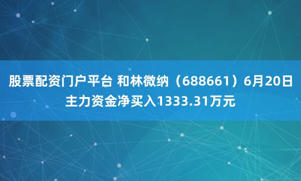 股票配资门户平台 和林微纳（688661）6月20日主力资金净买入1333.31万元